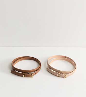Pack Of 2 Brown and Tan Faux Leather Buckle Belts