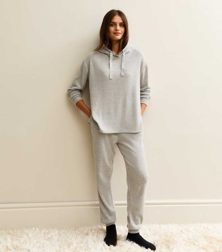 Grey Marl Brushed Rib Tapered Trousers
