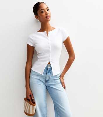 White Ribbed Button Up Baby Tee