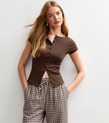 Brown Ribbed Button Up Baby Tee