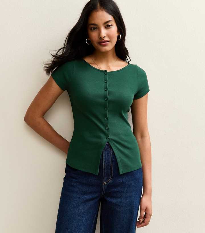Green Ribbed Button Up Baby Tee