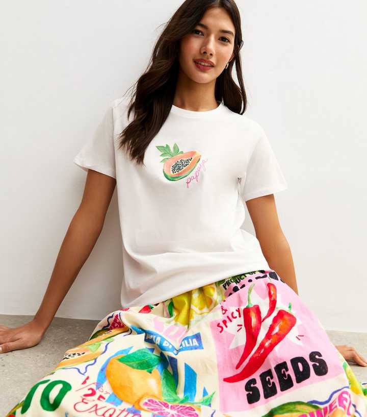 White Papaya Print Relaxed Fit T-Shirt