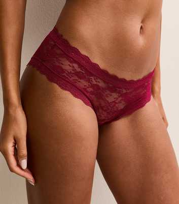 Burgundy Floral Mesh Lace Trimmed Brief Shorts