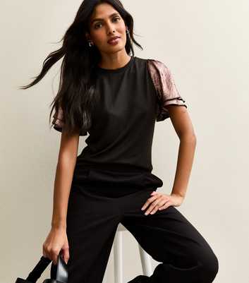 Mid Pink Soft Touch Metallic Flutter Sleeve Top