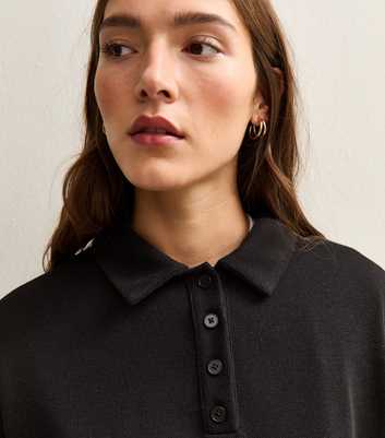 Black Soft Touch Longline Button Up Polo Top