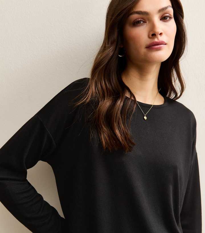 Tall Black Soft Touch Oversized Long Sleeve Top