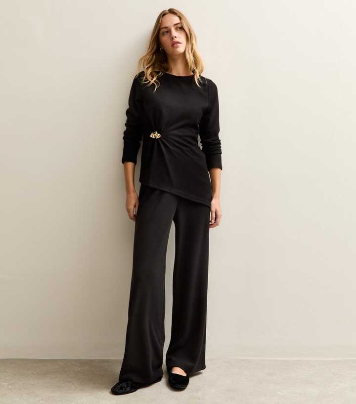 Black Soft Touch Wide Leg Jersey Trousers