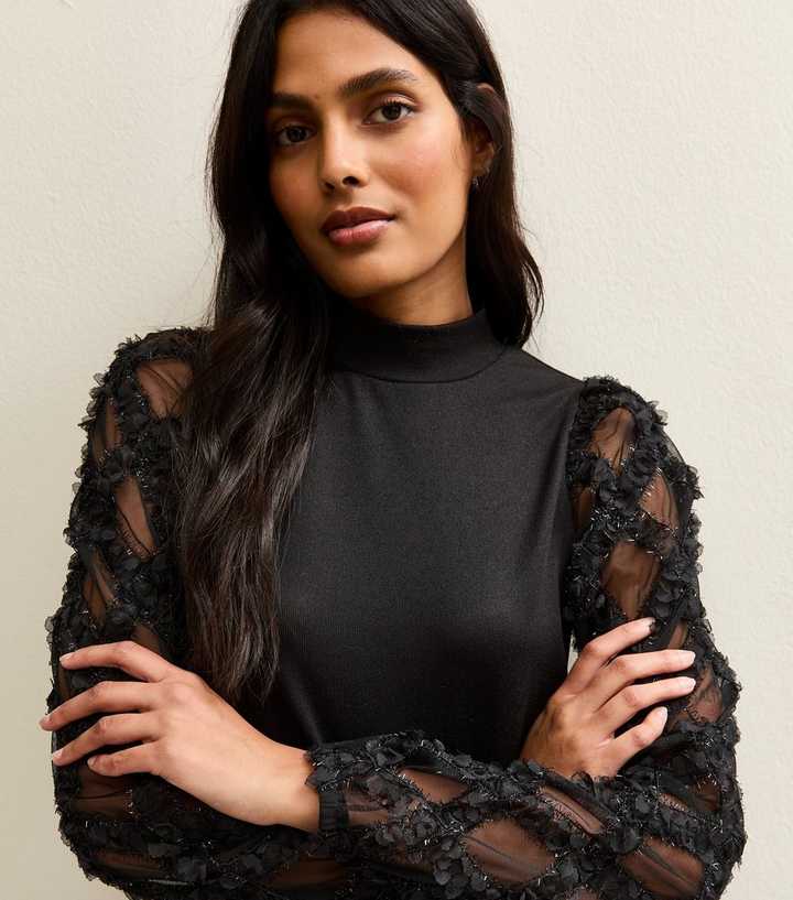 Black Soft Touch Contrast Sleeve Top