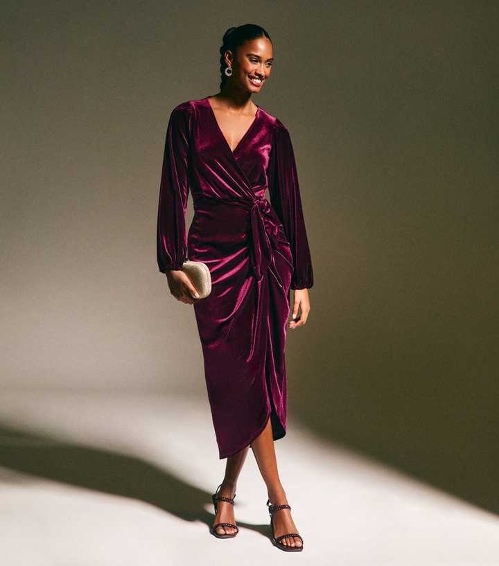 knee length dresses for ladies Katinka Wrap Maxi Dress - Burgundy Floral