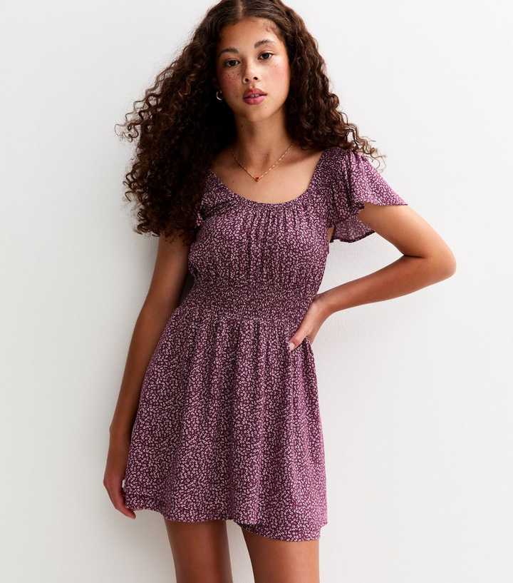 Girls Red Floral Print Skater Skort Dress
