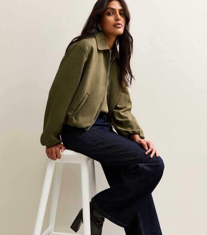 Bomber Jacket Green Faux Jacket Light Khaki Faux Suede Bubblehem Bomber Jacket New Look