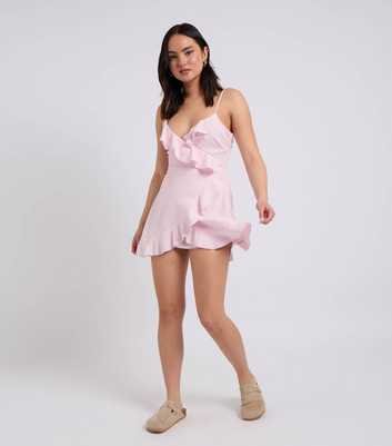 Urban Bliss Petite Pink Frill Trim Mini Cami Tea Dress