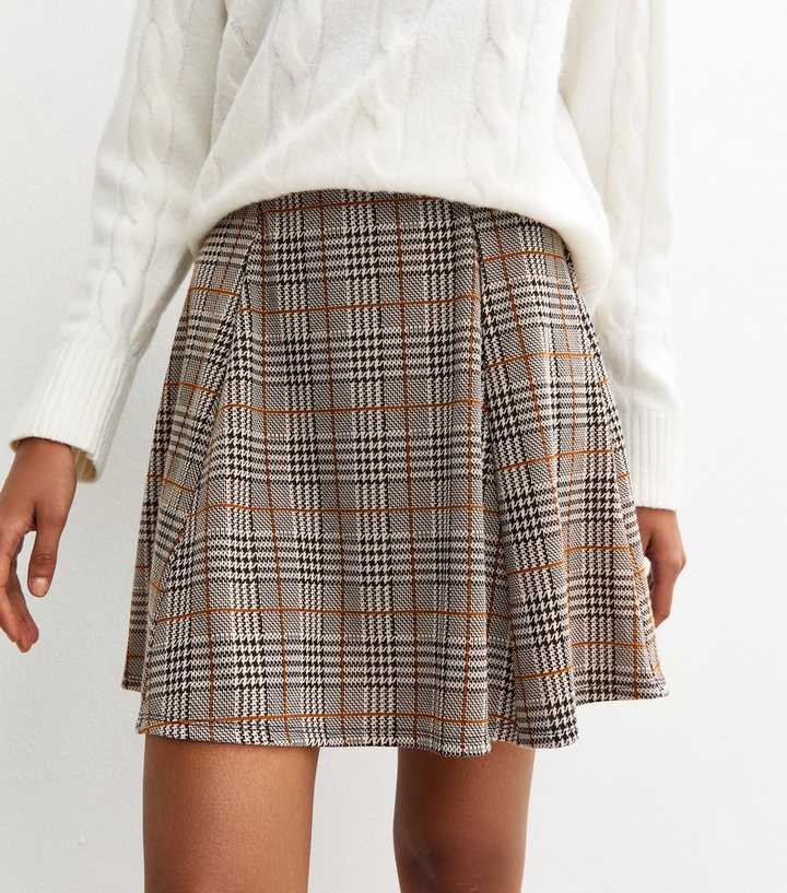 Plus Size Grey Pleated Skirt New Look Grey Checked Pleated Mini