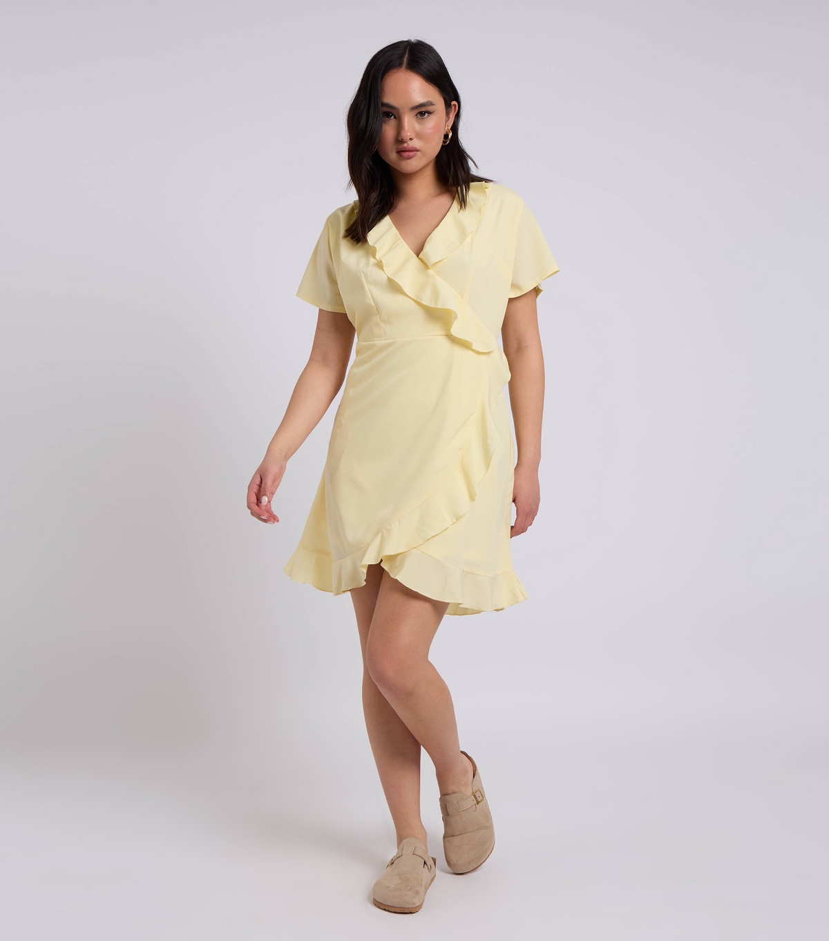 Urban Bliss Women's Pale Yellow Light Yellow Frill Trim Mini Tea Dress New Look Uk Size 14