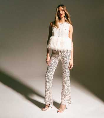 Silver Sequin Flared Trousers