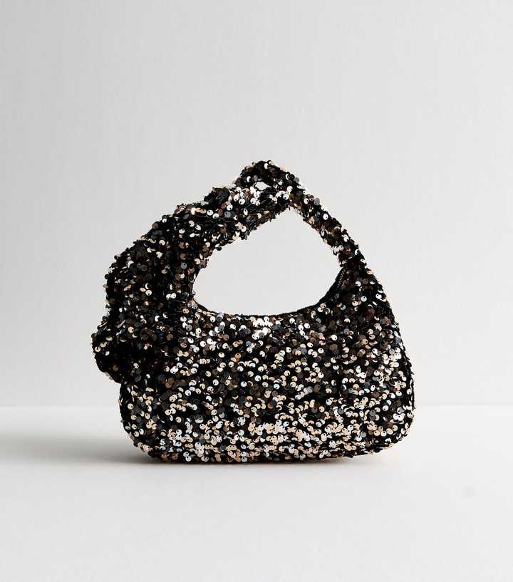 Brown Sequinned Bow Appliqued Hand Bag