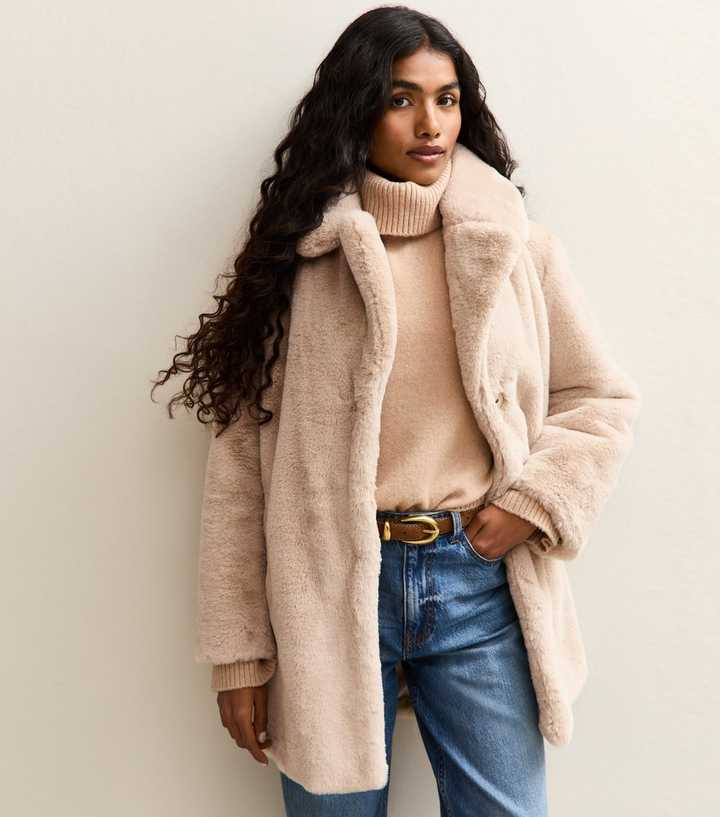 Petite Stone Faux Fur Collared Jacket