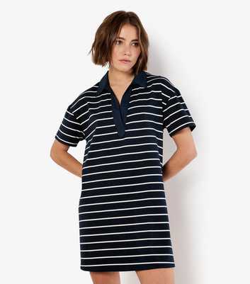 Apricot Navy Striped Polo Shirt Dress