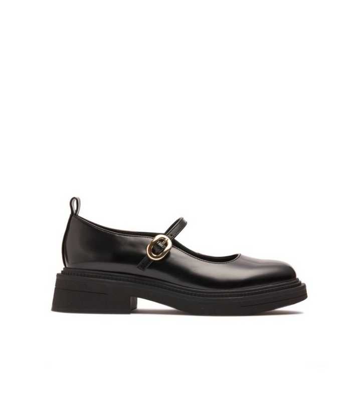 London Rebel Black Buckle Strap Mary Jane Shoes