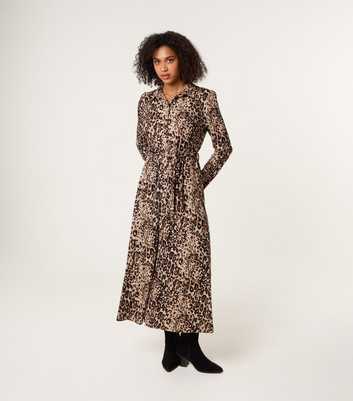Blue Vanilla Brown Animal Print Midi Shirt Dress