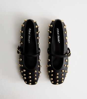 Public Desire Black Elsie Faux Leather Studded Mary Jane Flats