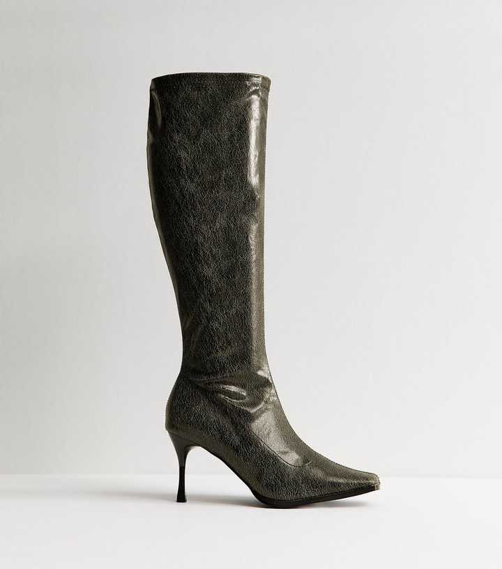 Public Desire Khaki Scorpion Knee High Boots