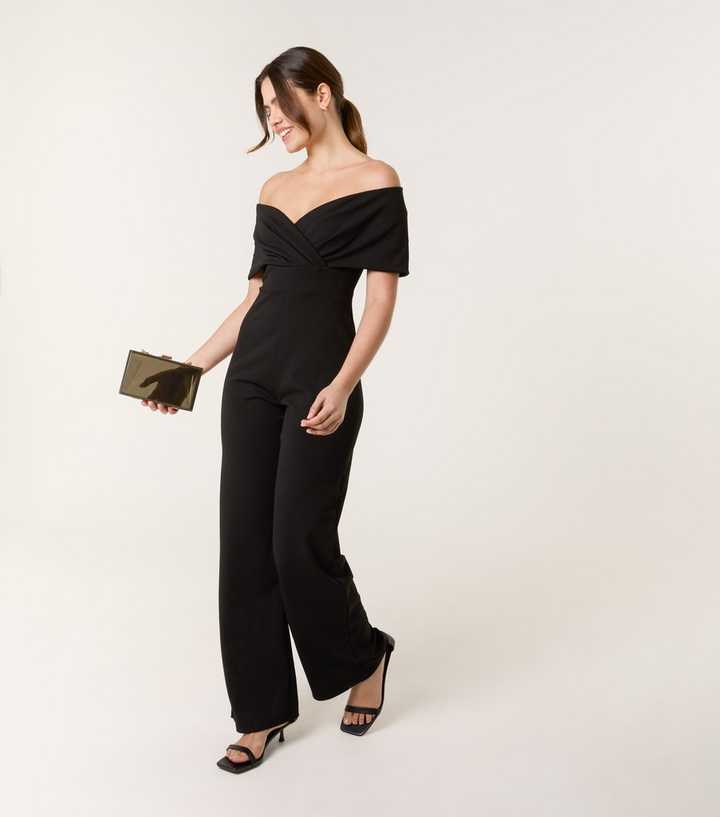 Blue Vanilla Black Bardot Wrap Jumpsuit