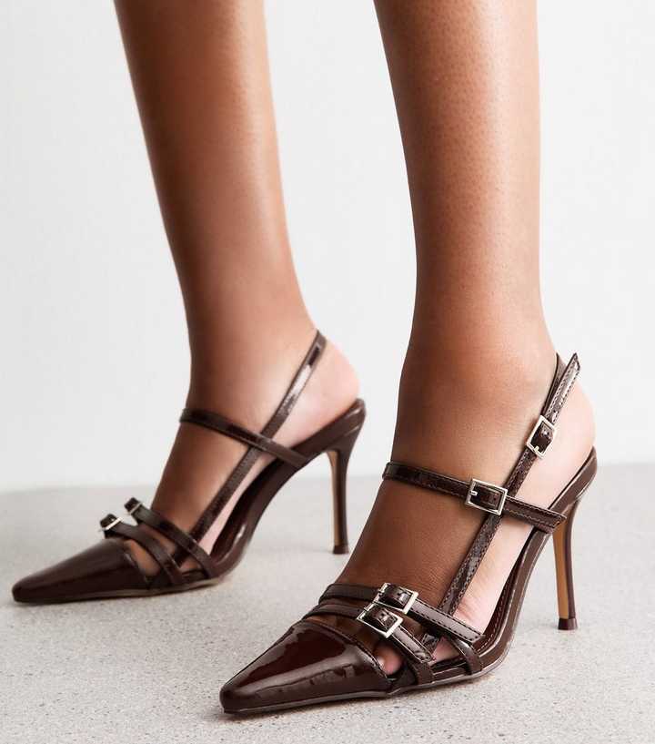 Public Desire Dark Brown Sushi Patent Faux Leather Slingback Heels — free download