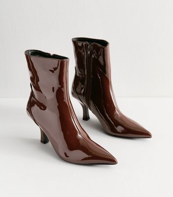 Public Desire Dark Brown Grunge Faux Patent Leather Ankle Boots | New Look