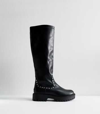 Public Desire Black Bleu Studded Faux Leather Boots