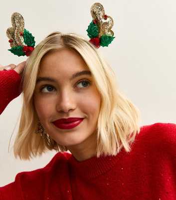 Gold Glittered Christmas Reindeer Headband