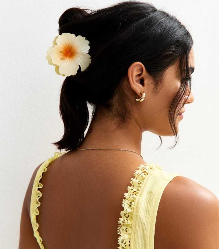 White Hibiscus Flower Hair Claw Clip