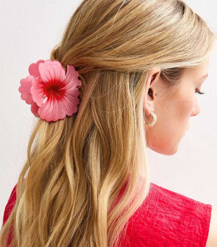Pink Hibiscus Flower Hair Claw Clip