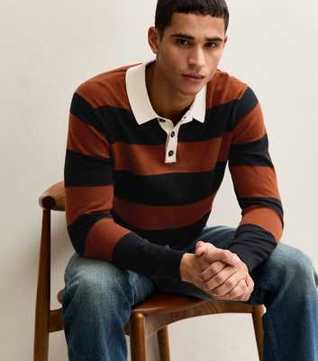 Only & Sons Orange Relaxed Striped Knit Polo Top