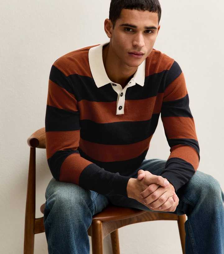 Only & Sons Orange Relaxed Striped Knit Polo Top