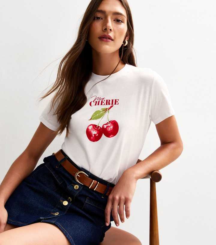White Mon Cherie Cherry Print T-Shirt