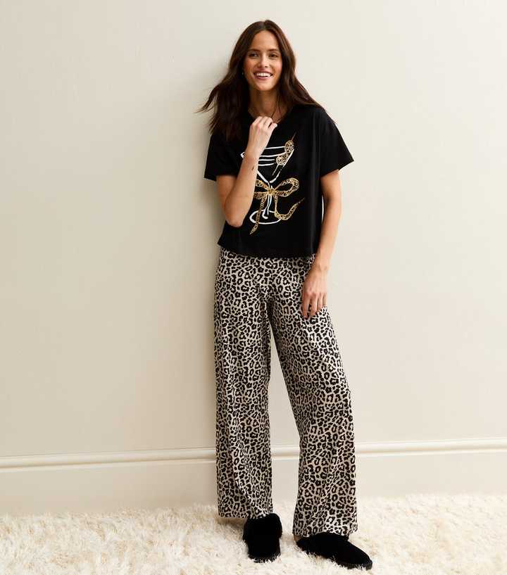 Black Leopard Print Martini Glass Pyjama Set