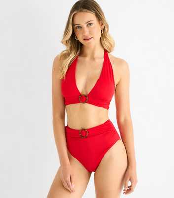 Gini London Red Ring Detail Bikini Bottoms
