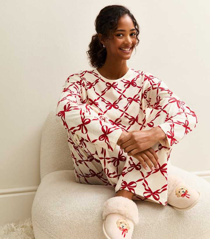 White Bow Print Pyjama Set