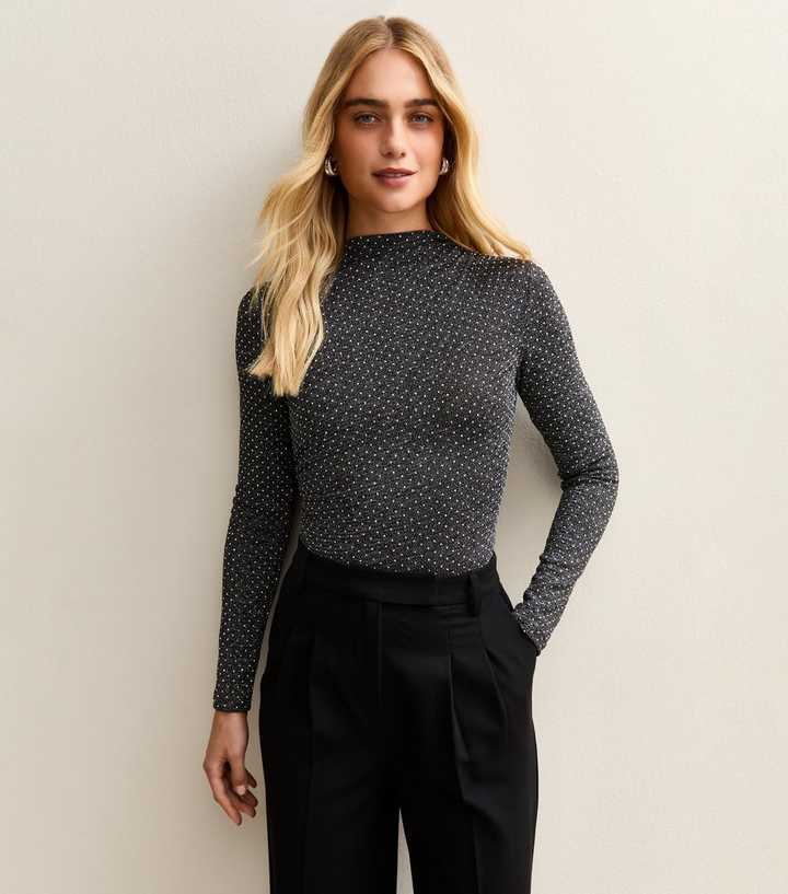Grey Diamante Embellished Long Sleeve Bodysuit