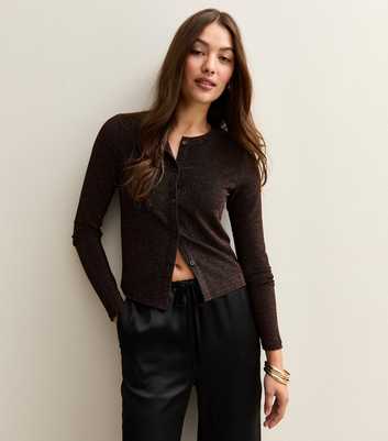 Dark Burgundy Metallic Crew Neck Cardigan