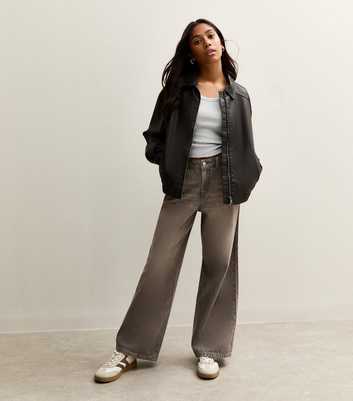 Girls Grey Mid Rise Wide Leg Jeans