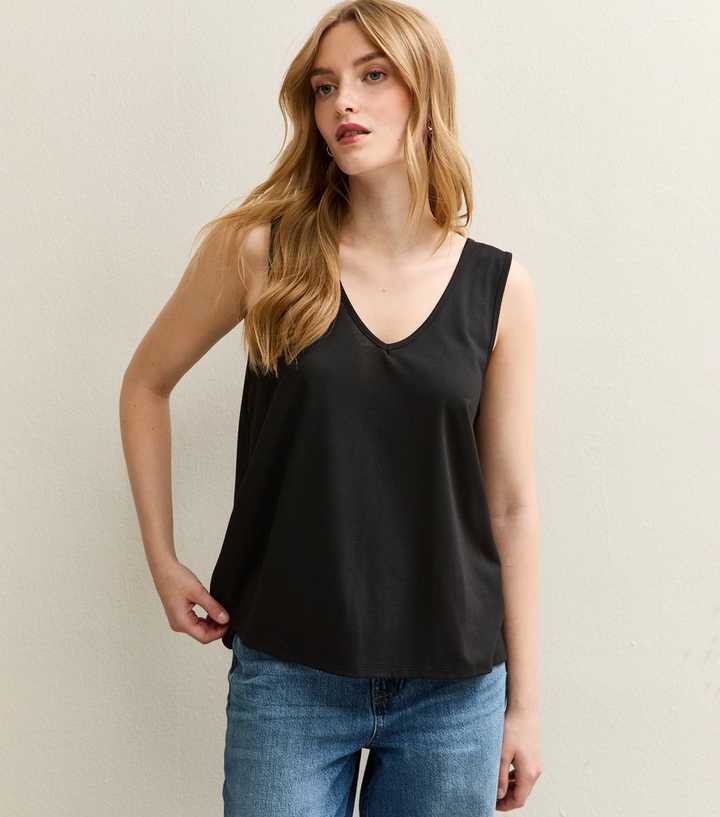 Black Relaxed V-Neck Tank Top