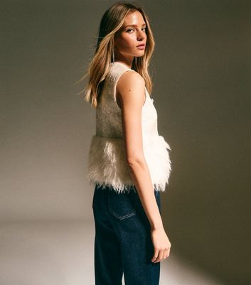 Cream Faux Fur Hem Sleeveless Waistcoat Top | New Look