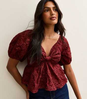Dark Burgundy Puff Sleeve Bow Top