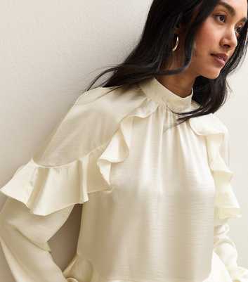 Off White Satin Frill Raglan Blouse