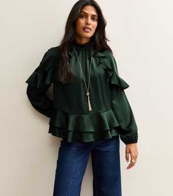 Green Satin Frill Raglan Shirt