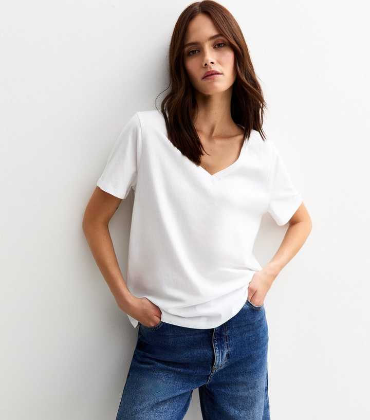 White Relaxed Fit V-Neck T-Shirt
