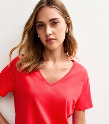 Bright Red Relaxed Fit V-Neck T-Shirt