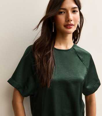 Dark Green Satin Short Raglan Sleeve Top